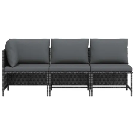 Salon de jardin 3 pcs avec coussins Résine tressée Gris