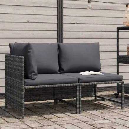 Salon de jardin 2 pcs avec coussins Gris Résine tressée 2