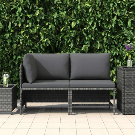 Salon de jardin 2 pcs avec coussins Gris Résine tressée