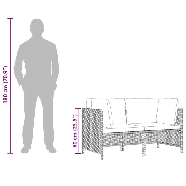 Salon de jardin 2 pcs avec coussins Gris Résine tressée