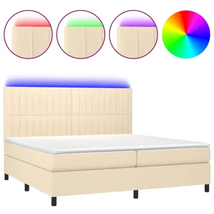 Sommier à lattes de lit et matelas et LED Crème 200x200cm Tissu 2