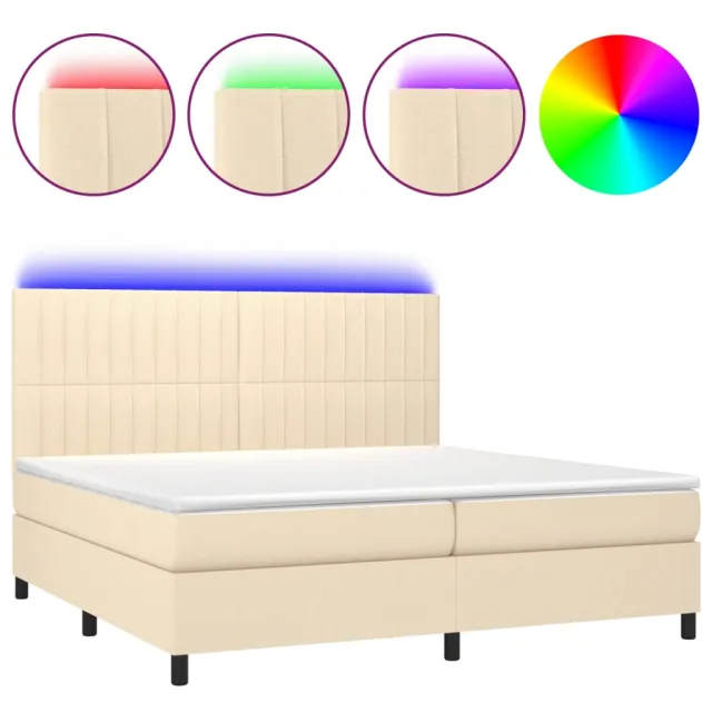 Sommier à lattes de lit et matelas et LED Crème 200x200cm Tissu