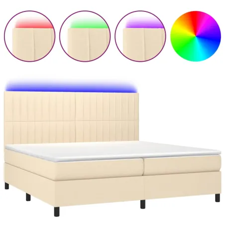 Sommier à lattes de lit et matelas et LED Crème 200x200cm Tissu