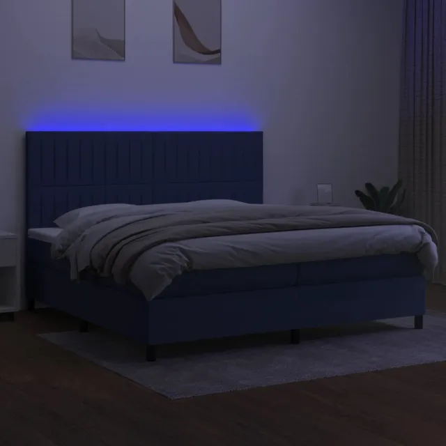 Sommier à lattes de lit et matelas et LED Bleu 200x200 cm Tissu