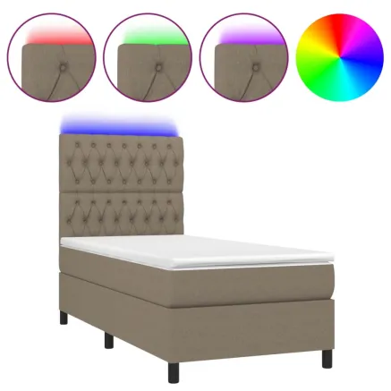 Sommier à lattes de lit et matelas et LED Taupe 90x190 cm Tissu 2
