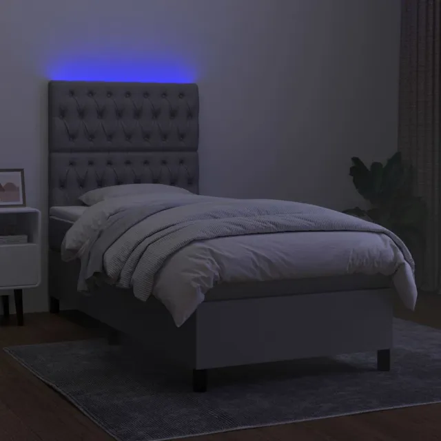 Sommier à lattes de lit avec matelas et LED Gris clair 90x200cm