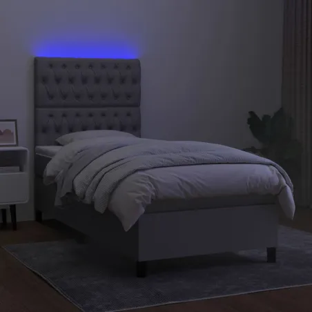 Sommier à lattes de lit avec matelas et LED Gris clair 90x200cm