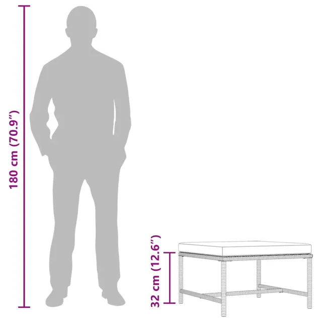 Repose-pied sectionnel avec coussin Noir Résine tressée