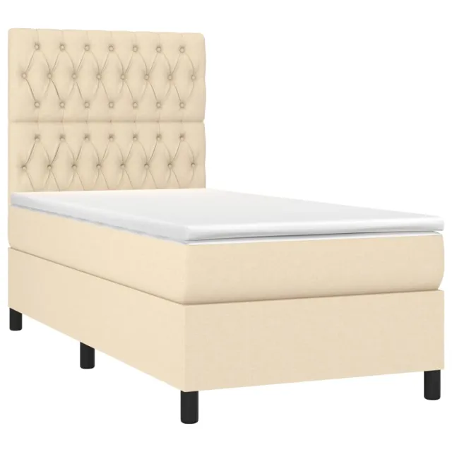Sommier à lattes de lit et matelas et LED Crème 90x200 cm Tissu