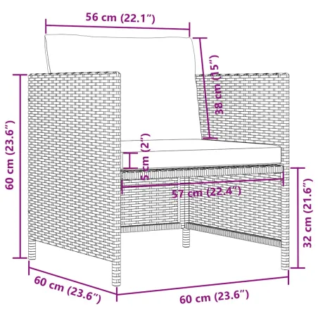 Canapé de jardin avec coussins Noir Résine tressée