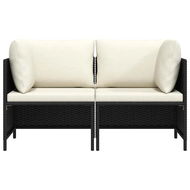 Canapé de jardin à 2 places avec coussins Noir Résine tressée