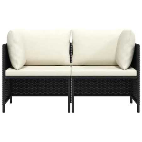 Canapé de jardin à 2 places avec coussins Noir Résine tressée