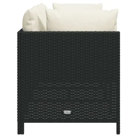 Canapé de jardin à 3 places avec coussins Noir Résine tressée