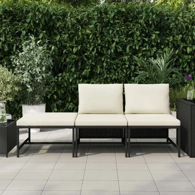 Canapés de jardin 3 pcs avec coussins Noir Résine tressée