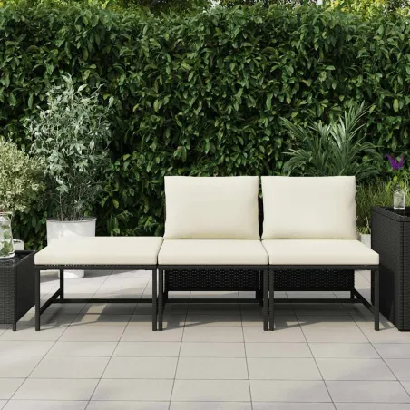 Canapés de jardin 3 pcs avec coussins Noir Résine tressée