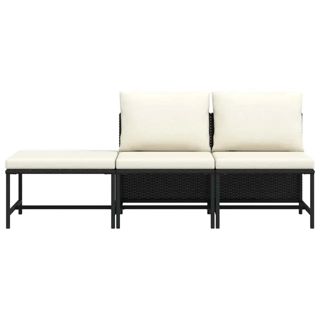 Canapés de jardin 3 pcs avec coussins Noir Résine tressée