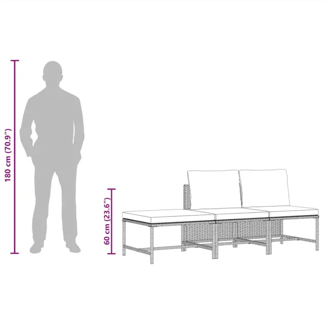 Canapés de jardin 3 pcs avec coussins Noir Résine tressée