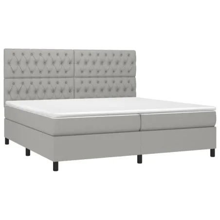 Sommier à lattes de lit et matelas et LED Gris clair 200x200 cm