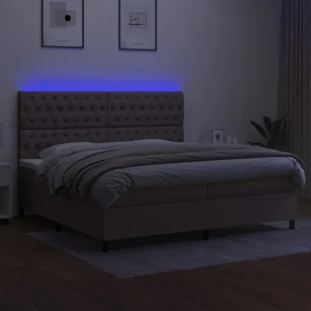 Sommier à lattes de lit et matelas et LED Taupe 200x200cm Tissu