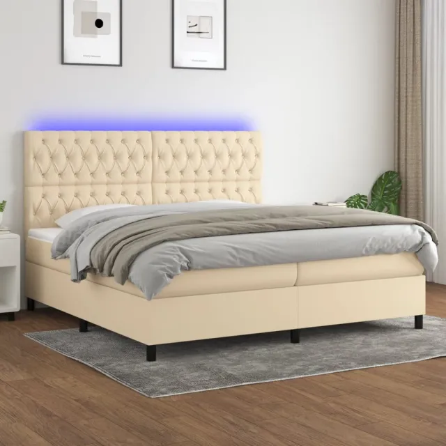 Sommier à lattes de lit et matelas et LED Crème 200x200cm Tissu