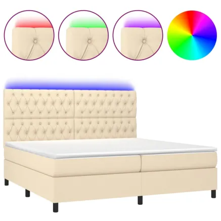 Sommier à lattes de lit et matelas et LED Crème 200x200cm Tissu 2