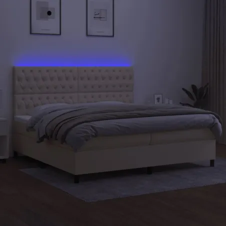 Sommier à lattes de lit et matelas et LED Crème 200x200cm Tissu