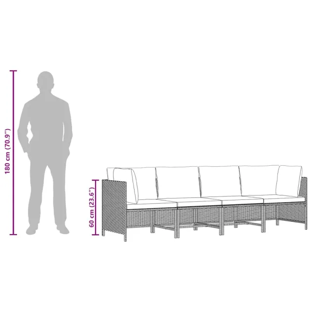 Canapé de jardin à 4 places avec coussins Noir Résine tressée