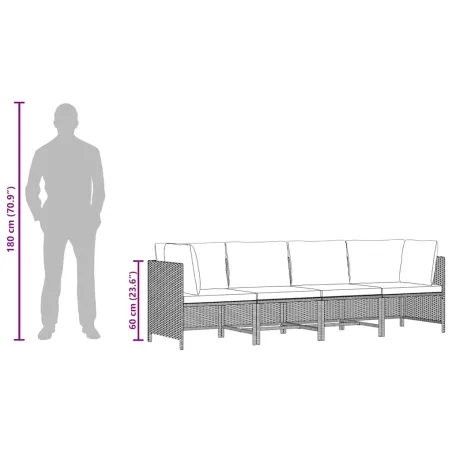 Canapé de jardin à 4 places avec coussins Noir Résine tressée