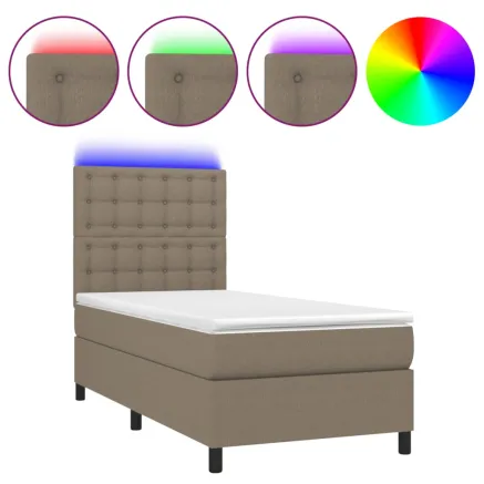 Sommier à lattes de lit et matelas et LED Taupe 80x200cm Tissu 2