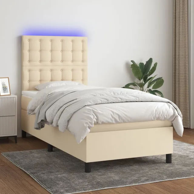 Sommier à lattes de lit et matelas et LED Crème 80x200cm Tissu