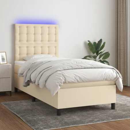 Sommier à lattes de lit et matelas et LED Crème 80x200cm Tissu