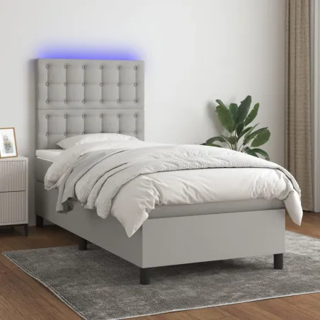 Sommier à lattes de lit avec matelas et LED Gris clair 90x190cm