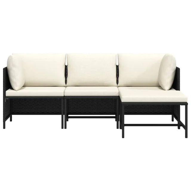 Canapés de jardin 4 pcs avec coussins Noir Résine tressée