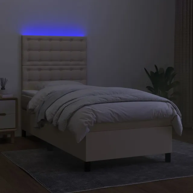 Sommier à lattes de lit et matelas et LED Crème 90x190 cm Tissu
