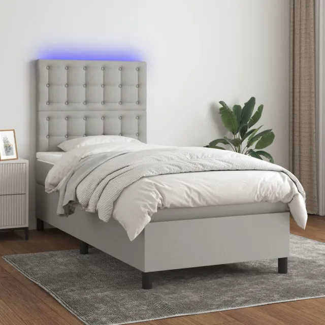 Sommier à lattes de lit avec matelas et LED Gris clair 90x200cm