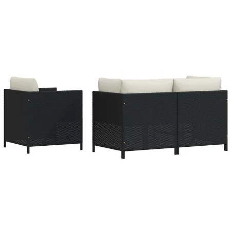 Canapés de jardin 4 pcs avec coussins Noir Résine tressée