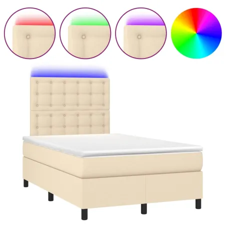 Sommier à lattes de lit et matelas et LED Crème 120x200cm Tissu