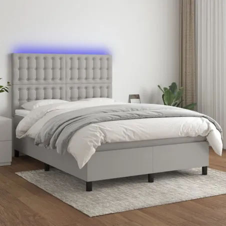 Sommier à lattes de lit et matelas et LED Gris clair 140x190 cm
