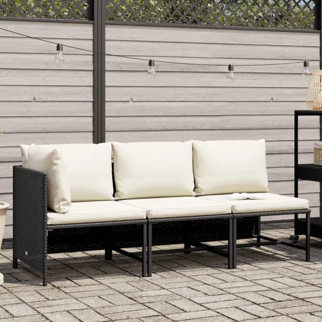 Canapés de jardin 3 pcs avec coussins Noir Résine tressée