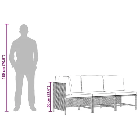 Canapés de jardin 3 pcs avec coussins Noir Résine tressée