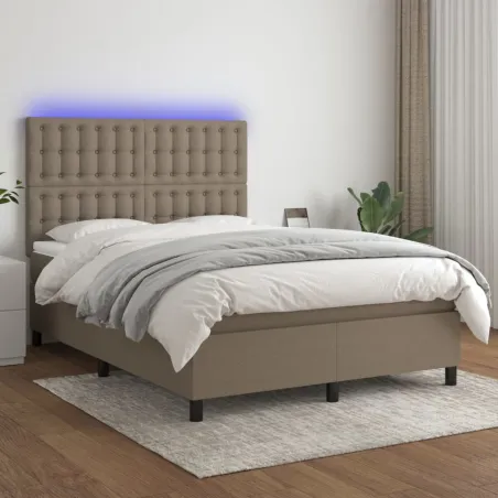 Sommier à lattes de lit et matelas et LED Taupe 140x190cm Tissu