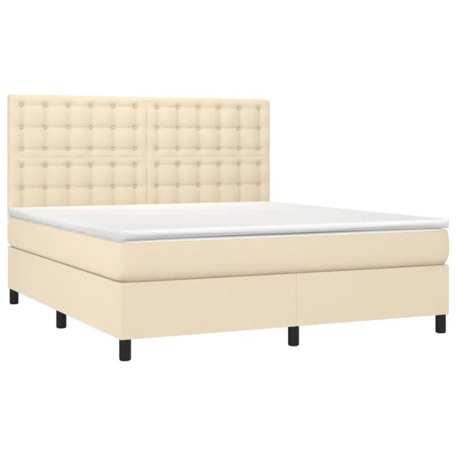 Sommier à lattes de lit et matelas et LED Crème 160x200cm Tissu
