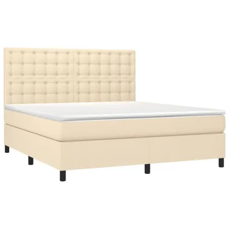 Sommier à lattes de lit et matelas et LED Crème 160x200cm Tissu