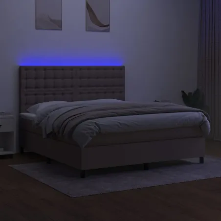 Sommier à lattes de lit et matelas et LED Taupe 180x200cm Tissu
