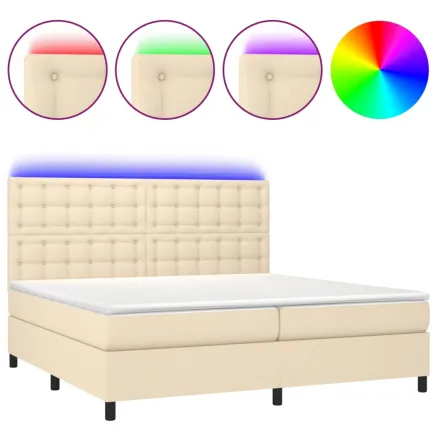 Sommier à lattes de lit et matelas et LED Crème 200x200cm Tissu 2