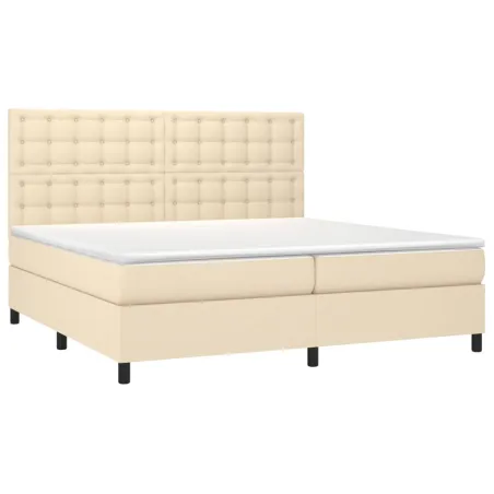 Sommier à lattes de lit et matelas et LED Crème 200x200cm Tissu