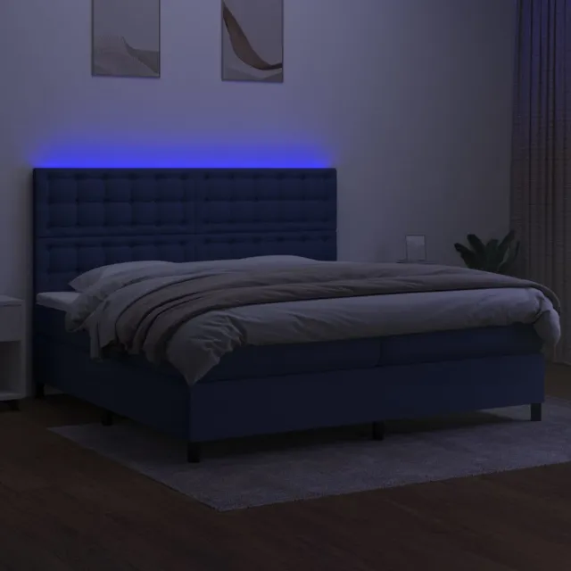 Sommier à lattes de lit et matelas et LED Bleu 200x200 cm Tissu