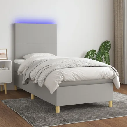 Sommier à lattes de lit avec matelas et LED Gris clair 80x200cm