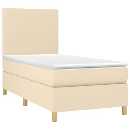 Sommier à lattes de lit et matelas et LED Crème 90x190 cm Tissu