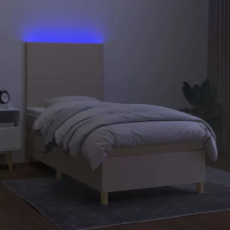 Sommier à lattes de lit et matelas et LED Crème 90x200 cm Tissu